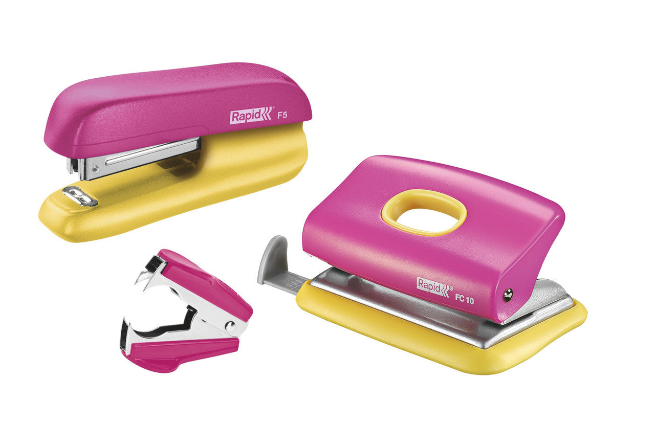 Rapid Mini Pink/Yellow Stapler Set of 4