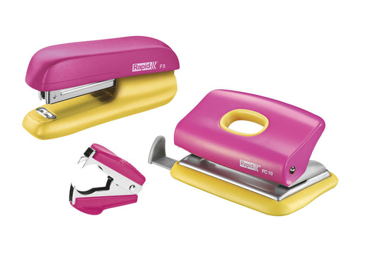 Rapid Mini Pink/Yellow Stapler Set of 4